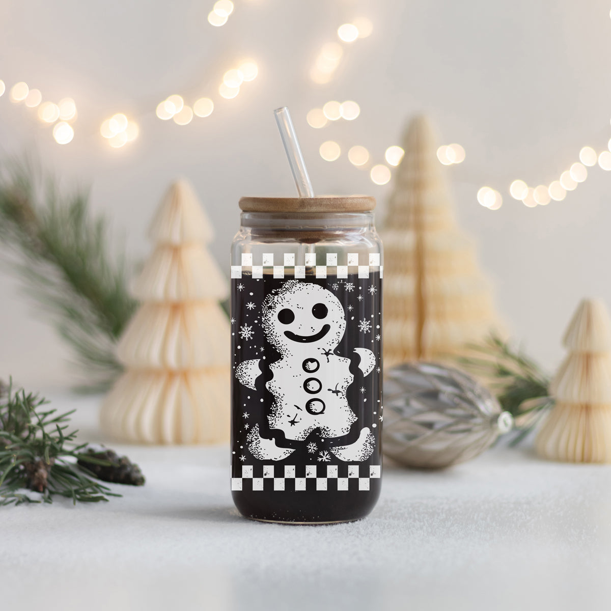 Festive coffee bar gift β retro checkered gingerbread glass tumbler for hot drinks
Unique holiday coffee cup β retro Christmas glass tumbler gift for kitchen or office
Teacher Christmas gifts retro gingerbread glass tumbler 17oz - Holiday coffee cup bamboo lid appreciation